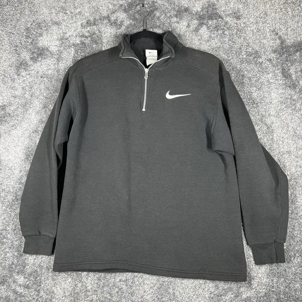 Nike Pullover Teens L Black 1/4 Zip Fleece Lined Mock Neck USA Made Vintage